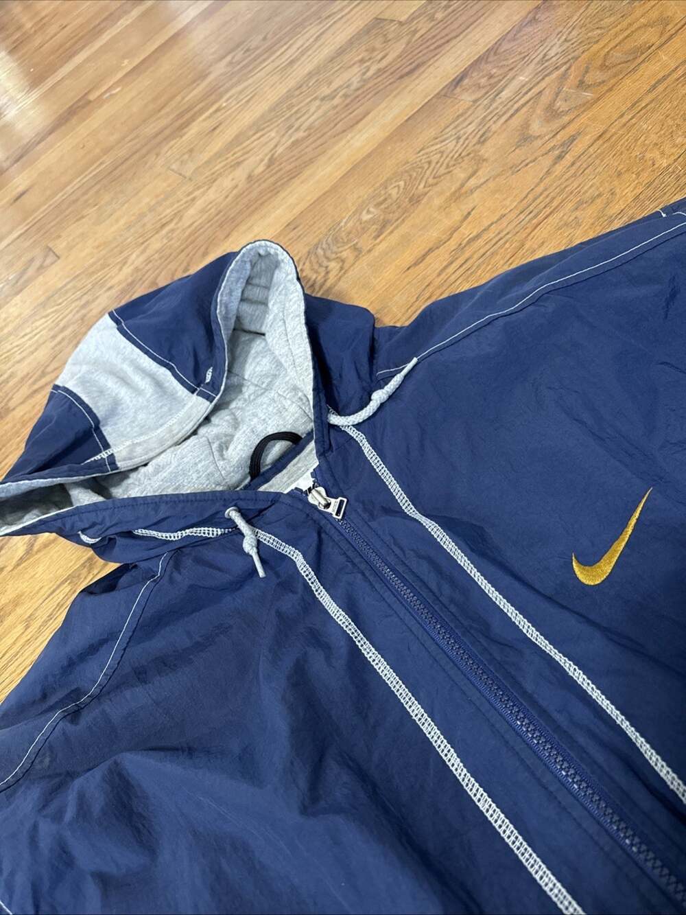 Vintage Nike 90s Y2K Blue Hooded Windbreaker Jacket Fleece Lined Streetwear XL